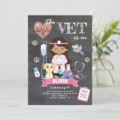 Chalkboard Girl Vet Birthday Party Kaart (Staand voorkant)