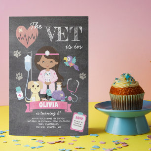 Chalkboard Girl Vet Birthday Party Kaart