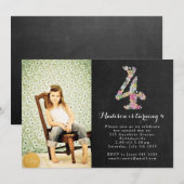 Chalkboard Girls 4th Birthday Party Invitation Kaart (Voorkant / Achterkant)