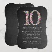 Chalkboard Girls Floral 10th Birthday Party Invite Kaart (Voorkant / Achterkant)