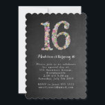 Chalkboard Girls Floral 16th Birthday Party Invite Kaart<br><div class="desc">Oorspronkelijk ontwerp van Pip Pip Hooray. Gedrukt afbeelding van oorspronkelijk met de hand getekende bloemen,  door Pip. OOAK,  Unieke,  hedendaagse ontwerperkinderen die jarig zijn,  nodigen uit op een trendy krijtbordachtergrond. De uitnodigingen worden professioneel afgedrukt en naar je deur gestuurd. Enveloppen zijn inbegrepen in de kosten.</div>