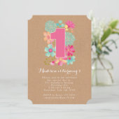 Chalkboard Girls Floral 1st Birthday Party Invite Kaart (Staand voorkant)