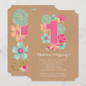 Chalkboard Girls Floral 1st Birthday Party Invite Kaart (Voorkant / Achterkant)