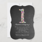 Chalkboard Girls Floral 1st Birthday Party Invite Kaart (Voorkant)