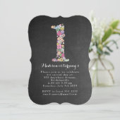 Chalkboard Girls Floral 1st Birthday Party Invite Kaart (Staand voorkant)