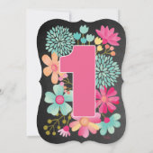 Chalkboard Girls Floral 1st Birthday Party Invite Kaart (Achterkant)