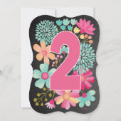 Chalkboard Girls Floral 2e verjaardag Party Invite Kaart (Achterkant)