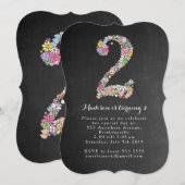 Chalkboard Girls Floral 2e verjaardag Party Invite Kaart (Voorkant / Achterkant)