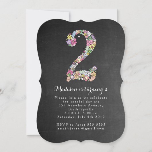 Chalkboard Girls Floral 2e verjaardag Party Invite Kaart (Voorkant)