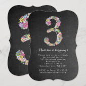 Chalkboard Girls Floral 3rd Birthday Party Invite Kaart (Voorkant / Achterkant)
