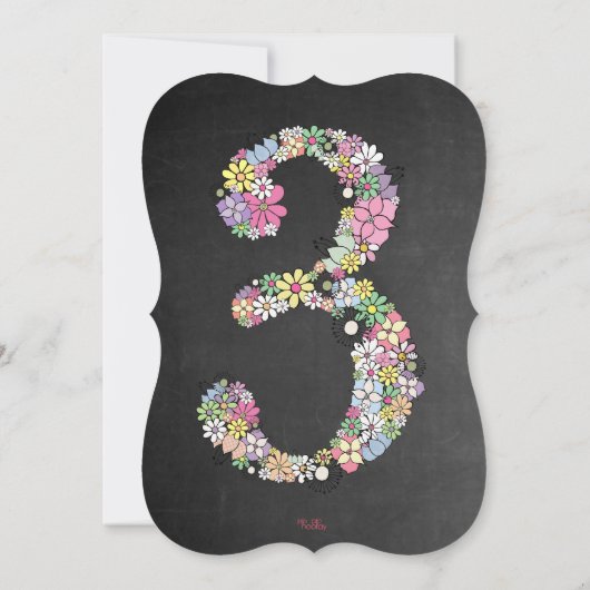 Chalkboard Girls Floral 3rd Birthday Party Invite Kaart (Achterkant)