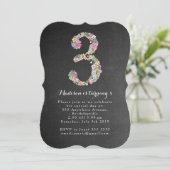 Chalkboard Girls Floral 3rd Birthday Party Invite Kaart (Staand voorkant)
