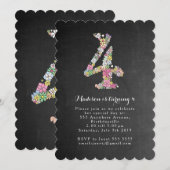 Chalkboard Girls Floral 4th Birthday Party Kaart (Voorkant / Achterkant)