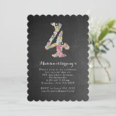 Chalkboard Girls Floral 4th Birthday Party Kaart (Staand voorkant)