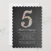 Chalkboard Girls Floral 5th Birthday Party Invite Kaart (Voorkant)