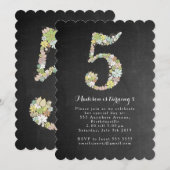 Chalkboard Girls Floral 5th Birthday Party Invite Kaart (Voorkant / Achterkant)