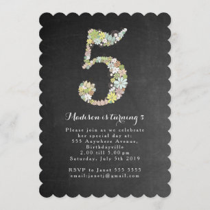 Chalkboard Girls Floral 5th Birthday Party Invite Kaart