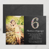 Chalkboard Girls Floral 6th Birthday Party Kaart (Voorkant / Achterkant)