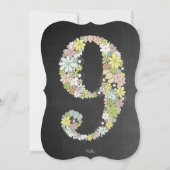 Chalkboard Girls Floral 9th Birthday Party Invite Kaart (Achterkant)