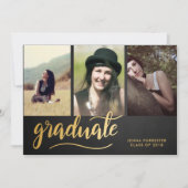 Chalkboard Gold Afstuderen script | Drie foto Kaart (Voorkant)