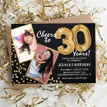 Chalkboard Gold Balloons 2 Foto 30th Birthday Kaart<br><div class="desc">Het vieren van 30 draaien! Deze nodigt u uit om een foto te uploaden voor en na de foto van het verjaardagscadeau man of vrouw in een gouden lijst, met de titel "Cheers to 30 Years!". Met een rustige krijtbordachtergrond, gouden heliumballonnen, faux goudglitterflecks en een eenvoudige sjabloon voor verjaardagsfeestjes die...</div>