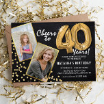 Chalkboard Gold Balloons 2 Foto 40th Birthday Kaart<br><div class="desc">Viel de BIG 40! Deze nodigt u uit om een foto te uploaden voor en na de foto van het verjaardagscadeau man of vrouw in een gouden lijst, met de titel "Cheers to 40 Years!". Met een rustige krijtbordachtergrond, gouden heliumballonnen, faux goudglitterflecks en een eenvoudige sjabloon voor verjaardagsfeestjes die eenvoudig...</div>