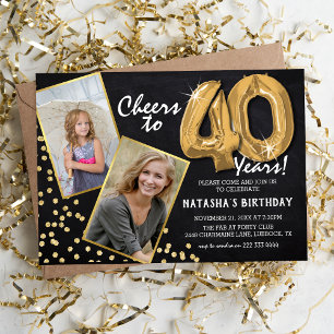 Chalkboard Gold Balloons 2 Foto 40th Birthday Kaart