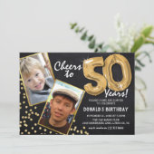 Chalkboard Gold Balloons 2 Foto 50th Birthday Kaart (Staand voorkant)