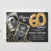 Chalkboard Gold Balloons 2 Foto 60th Birthday Kaart (Voorkant)