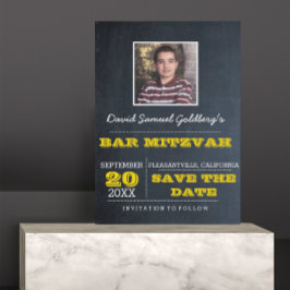 Chalkboard Gold Bar Mitzvah Foto opslaan van de da Aankondigingskaart