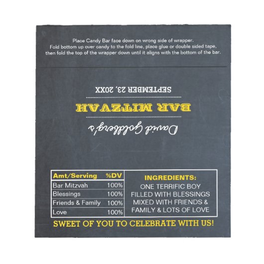 Chalkboard Gold Bar Mitzvah Snoep Wrappers Notitieblok (Voorkant)