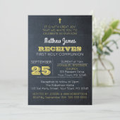 Chalkboard Gold eerste communie uitnodiging (Staand voorkant)