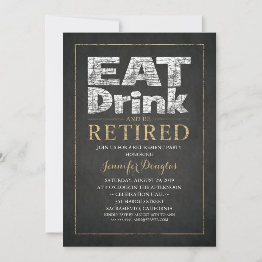 Chalkboard Gold Effect Feminine Retirement Party Kaart (Voorkant)