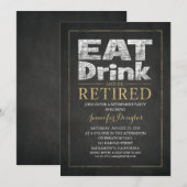 Chalkboard Gold Effect Feminine Retirement Party Kaart (Voorkant / Achterkant)