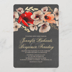 Chalkboard Gold Floral Rustic Wedding Kaart
