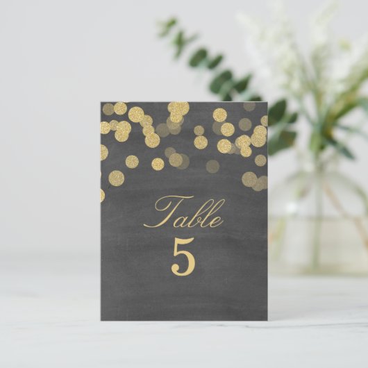 Chalkboard Gold Glitter Trouwtafel Nummer Briefkaart (Staand voorkant)