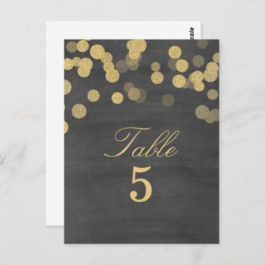 Chalkboard Gold Glitter Trouwtafel Nummer Briefkaart (Voorkant / Achterkant)