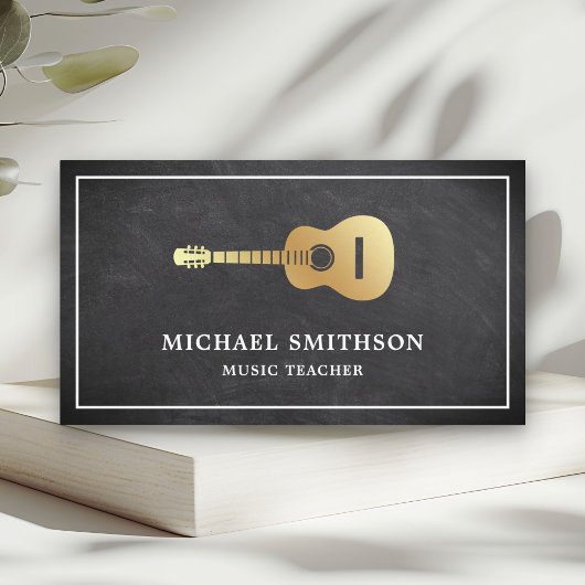 Chalkboard Gold Guitar Music Teacher Gitarist Visitekaartje