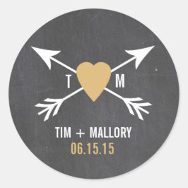 Chalkboard Gold Heart + Arrow | Weddenschappen Ronde Sticker