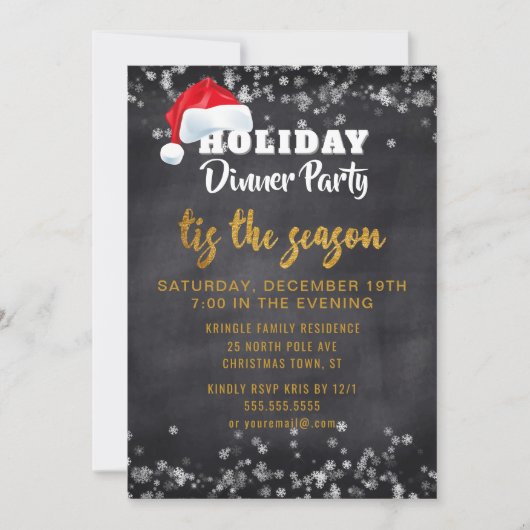 Chalkboard Gold Holiday Dinner Party Uitnodiging (Voorkant)
