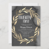 Chalkboard Gold Leaf Wreath 21st Birthday Party Kaart (Voorkant)