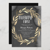 Chalkboard Gold Leaf Wreath 21st Birthday Party Kaart (Voorkant / Achterkant)