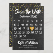 Chalkboard Gold Love Heart Calendar Bewaar de datu Save The Date (Voorkant / Achterkant)