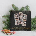 Chalkboard & Gold Merry Kerstfeestdag Foto Feestdagenkaart<br><div class="desc">Het is de mooiste tijd van het jaar! Deze moderne feestelijke fotokaart bevat drie foto's met elk drie foto's, met faux gold & white washi-tape. Hieronder staat "vrolijke kerst" in een handschrift met uw familienaam en het jaar. Bovenaan zie je een faux goudglitter confetti. Deze kaarten keren terug naar een...</div>