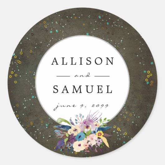 Chalkboard Gold Silver Stars Constellation Wedding Ronde Sticker (Voorkant)