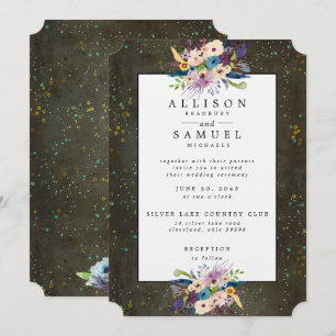 Chalkboard Gold Silver Stars Floral Wedding Kaart