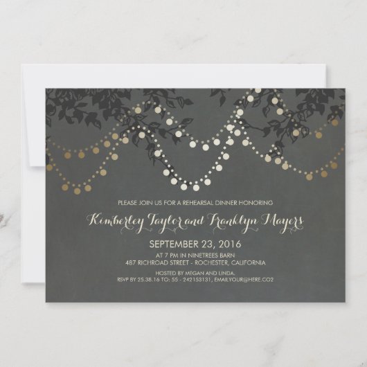 Chalkboard Gold String Lights repetitie diner Kaart (Voorkant)