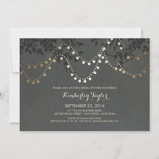 Chalkboard Gold String Lights Vrijgezellenfeest Kaart (Voorkant)