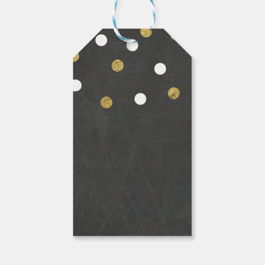 Chalkboard Gold & White Confetti Celebration Party Cadeaulabel (Achterkant)