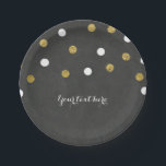 Chalkboard Gold & White Confetti Celebration Party Papieren Bordje<br><div class="desc">Chalkboard Gold & White Confetti Celebration Party Borden. Pas aan met om het even welke tekst. Overeenkomende objecten zijn beschikbaar.</div>